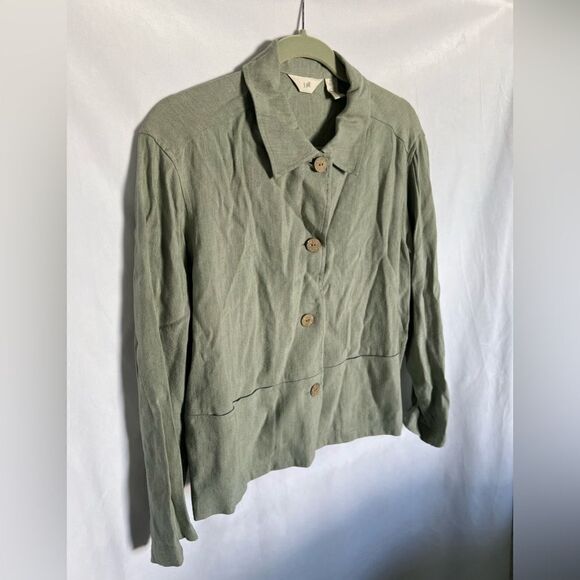 J Jill Sage Thin Blazer Shirt Button Down Linen Blend XS Petite - Picture 2 of 4